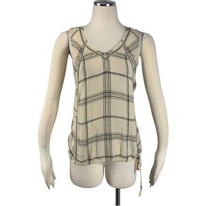 Lucky Brand Small Top Sleeveless Ivory Black Plaid Side Tie Rayon